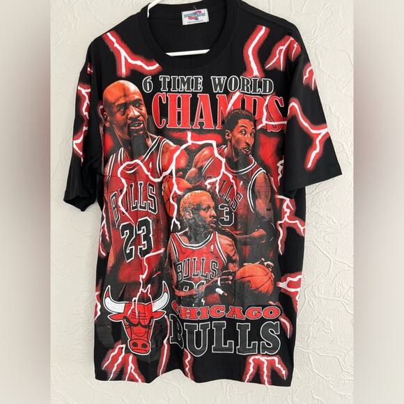 ALL OVER PRINT JORDAN PIPPEN RODMAN BULLS AOP HEAVY SOFT CUT & SEW RARE SZ LARGE - Picture 1 of 5